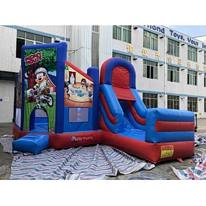 Inflatable red and blue cartoon trampoline slide combination-6x4.5x4m