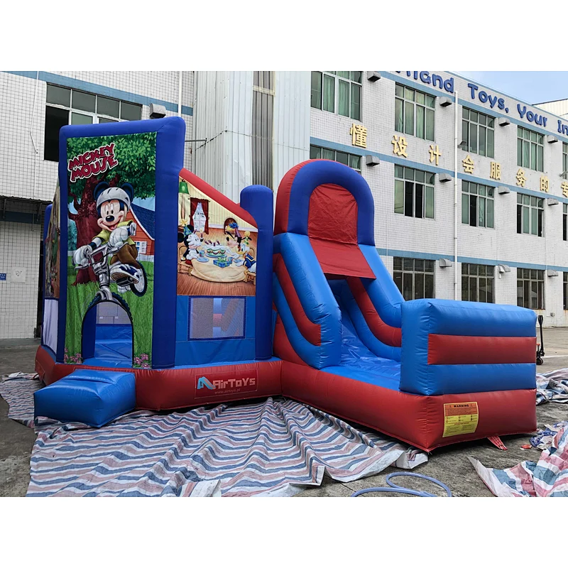 Inflatable red and blue cartoon trampoline slide combination-6x4.5x4m