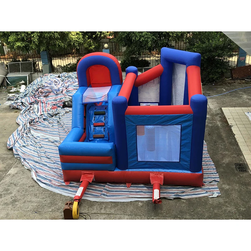 Inflatable red and blue cartoon trampoline slide combination-6x4.5x4m