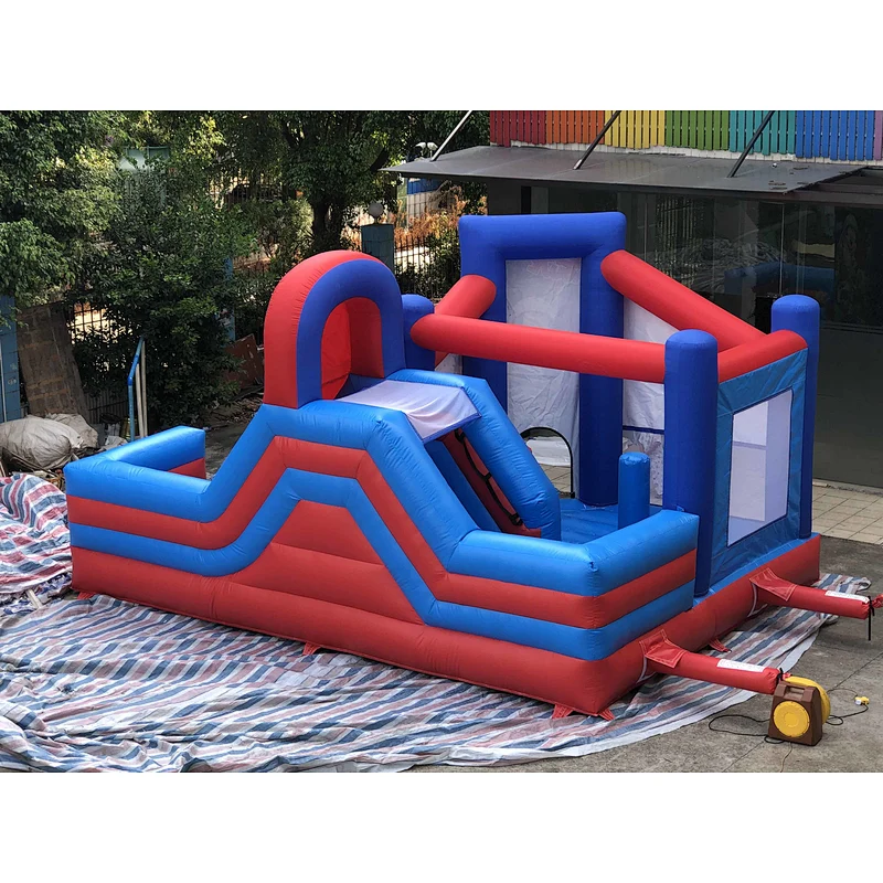 Inflatable red and blue cartoon trampoline slide combination-6x4.5x4m