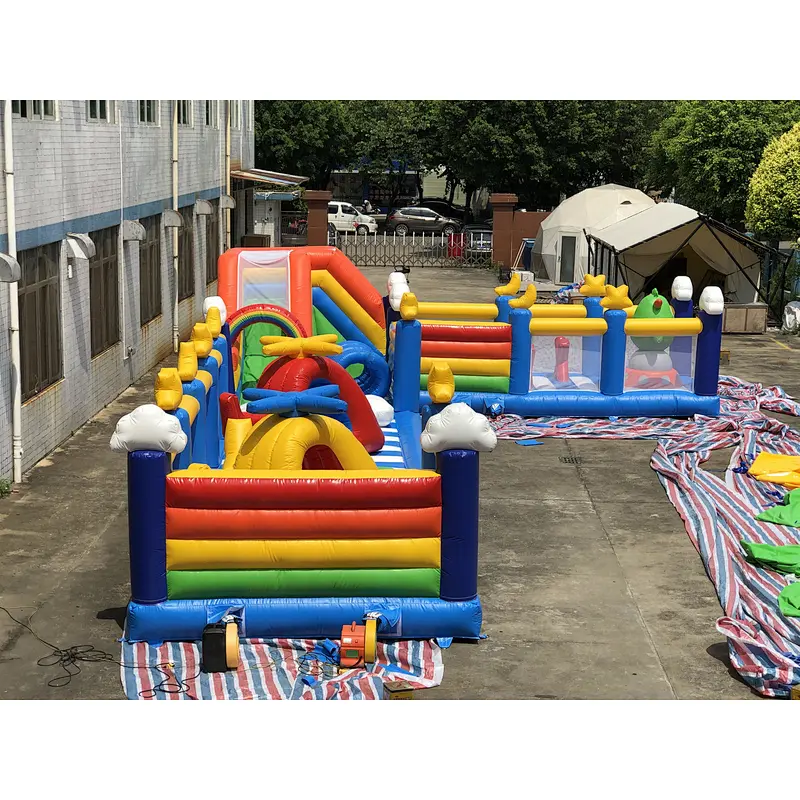 Inflatable rainbow airplane amusement park-17x10.1m