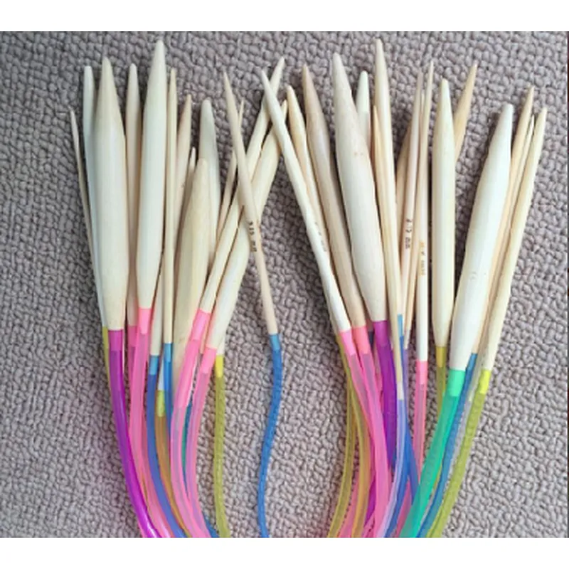 18Pcs/set 40cm Cheap Colorful Plastic Circular Nature Bamboo Circular Knitting Needle Set