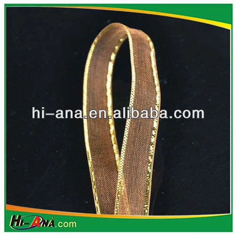 Nylon Organza Ribbon with Gold Edge 3/8