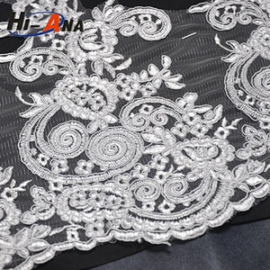 hi-ana lace2 Stict QC 100% Good supplying lace sequin embroidery fabric
