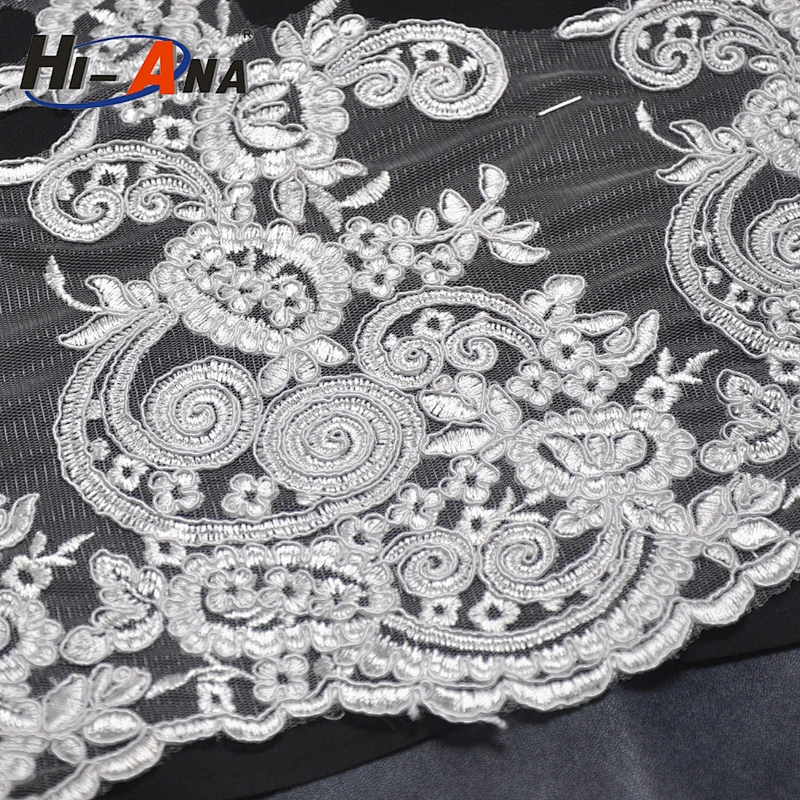 hi-ana lace2 Stict QC 100% Good supplying lace sequin embroidery fabric