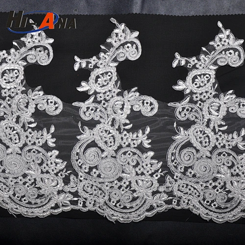hi-ana lace2 Stict QC 100% Good supplying lace sequin embroidery fabric