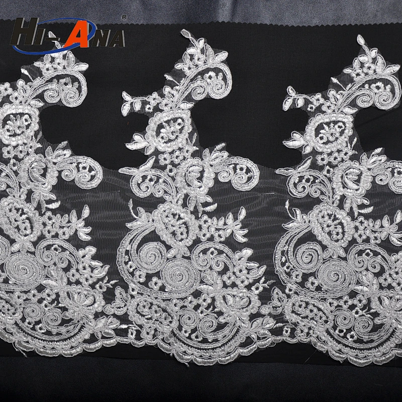 hi-ana lace2 Stict QC 100% Good supplying lace sequin embroidery fabric