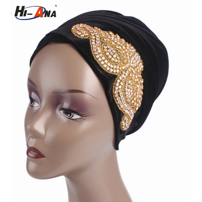 HI-ANA Fashion Velvet Turban Scarf Head Wraps with crystal jewelry