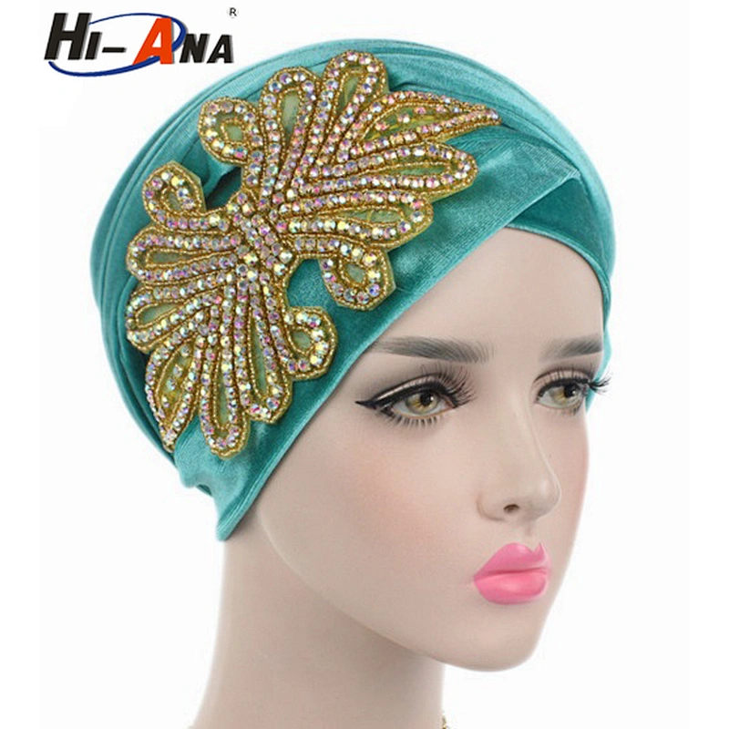 HI-ANA Fashion Velvet Turban Scarf Head Wraps with crystal jewelry