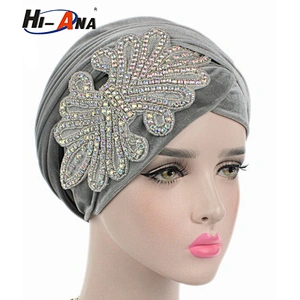 HI-ANA Fashion Velvet Turban Scarf Head Wraps with crystal jewelry