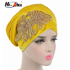 HI-ANA Fashion Velvet Turban Scarf Head Wraps with crystal jewelry