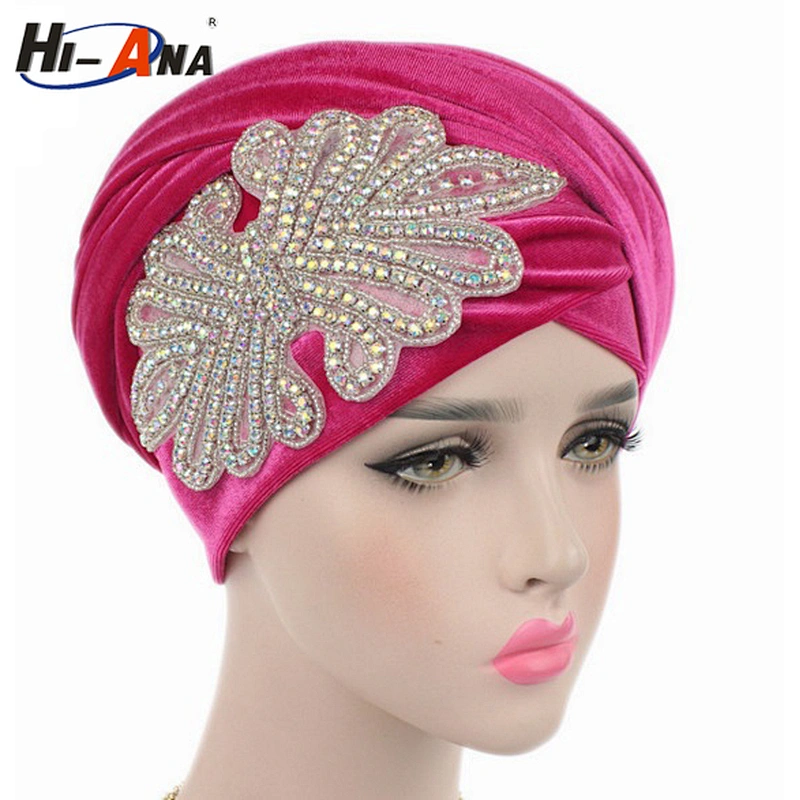 HI-ANA Fashion Velvet Turban Scarf Head Wraps with crystal jewelry