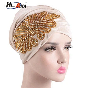 HI-ANA Fashion Velvet Turban Scarf Head Wraps with crystal jewelry