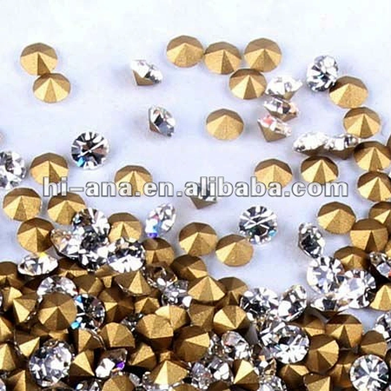 round tip rhinestone with gold foiled and pointback