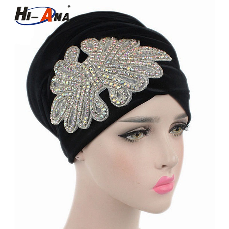 HI-ANA Fashion Velvet Turban Scarf Head Wraps with crystal jewelry