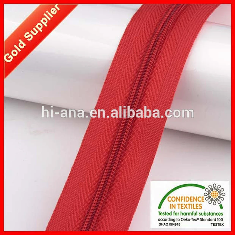No 3 Red Long Chain Nylon Zipper