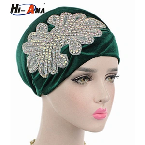 HI-ANA Fashion Velvet Turban Scarf Head Wraps with crystal jewelry