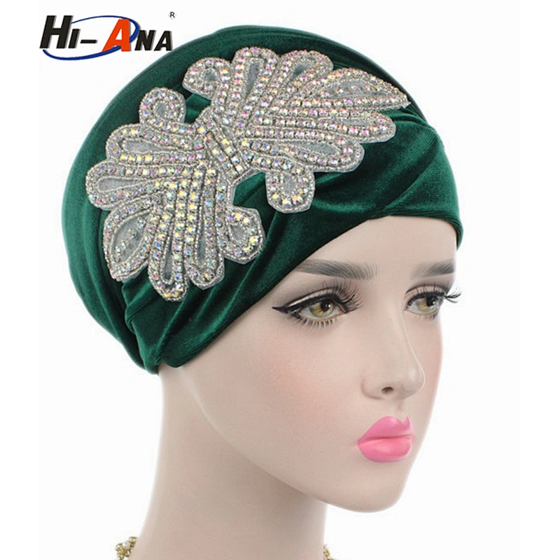 HI-ANA Fashion Velvet Turban Scarf Head Wraps with crystal jewelry