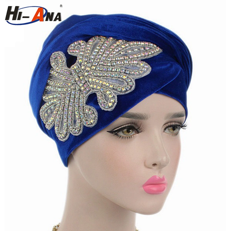 HI-ANA Fashion Velvet Turban Scarf Head Wraps with crystal jewelry