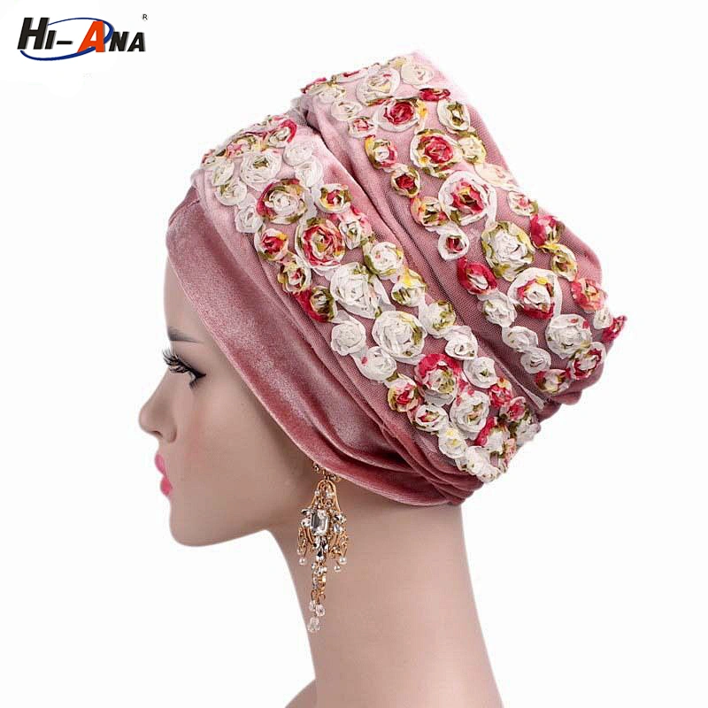 Hi-Ana Velvet Turban Long Head Wraps Women Luxury Hijab Headscarf Head Scarf with Flower