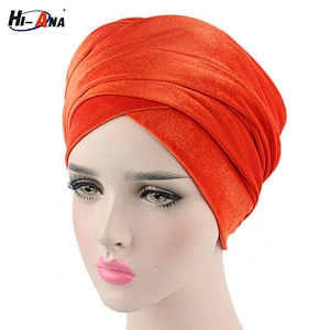 HI-ANA New Ladies velvet turban head tie with beads