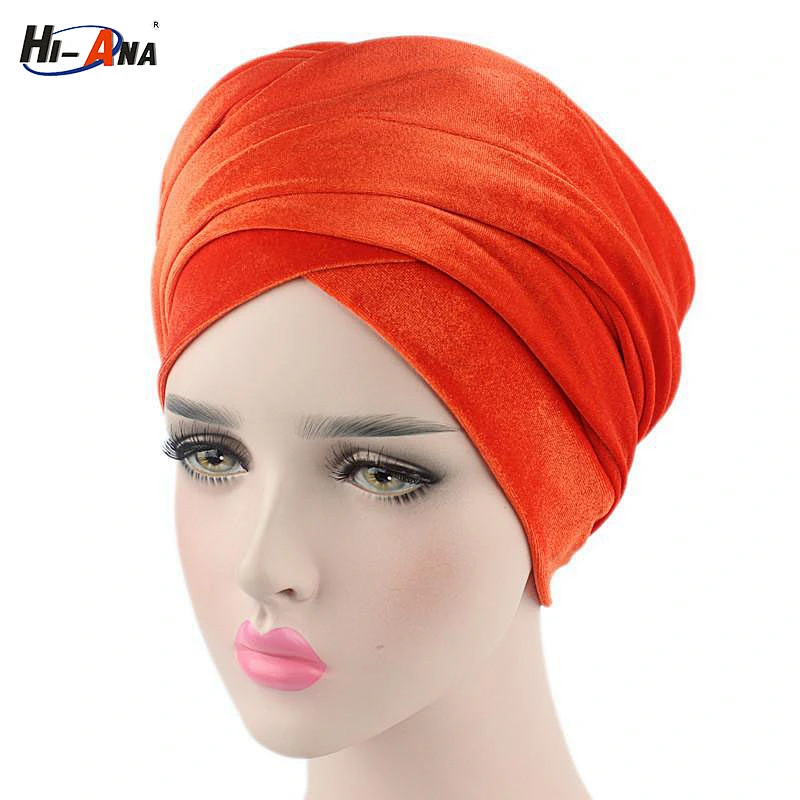 HI-ANA New Ladies velvet turban head tie with beads