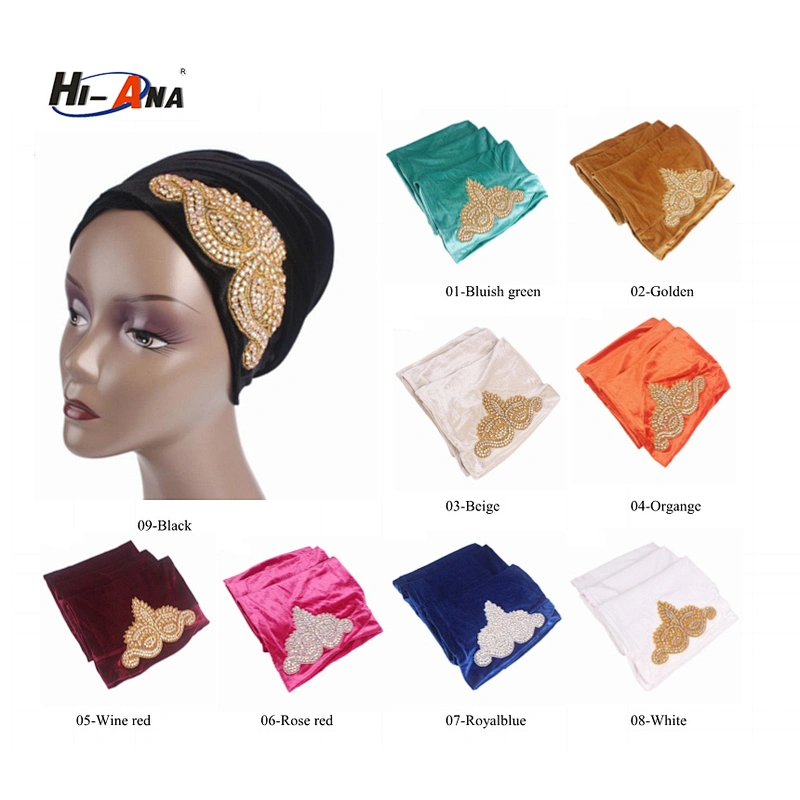 HI-ANA Fashion Velvet Turban Scarf Head Wraps with crystal jewelry