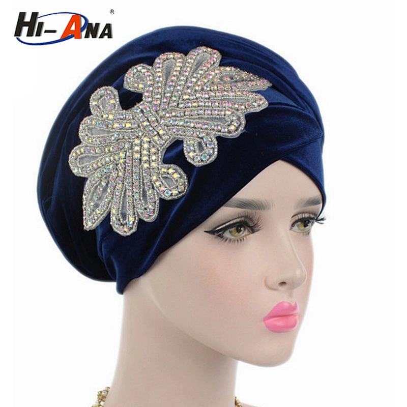HI-ANA Fashion Velvet Turban Scarf Head Wraps with crystal jewelry