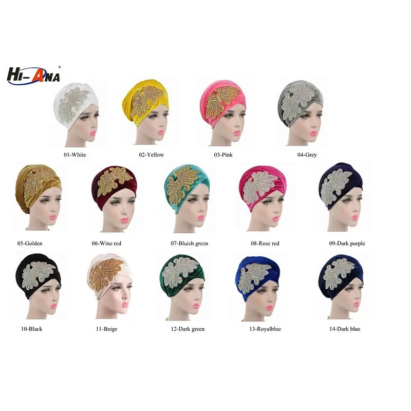 HI-ANA Fashion Velvet Turban Scarf Head Wraps with crystal jewelry