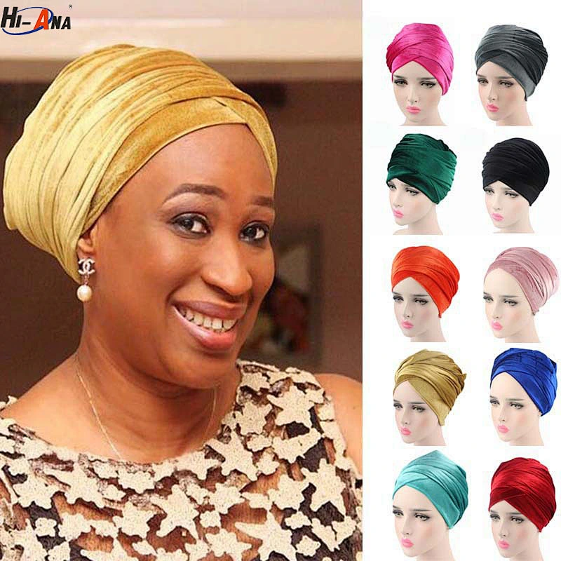 HI-ANA New african headtie velvet beaded turban for women