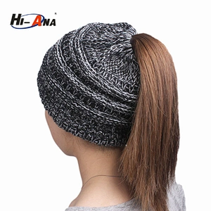 HI-ANA Women Winter Hat Ponytail Messy Bun Knit Beanie Tail Ribbed Hat Cap turban hat for women