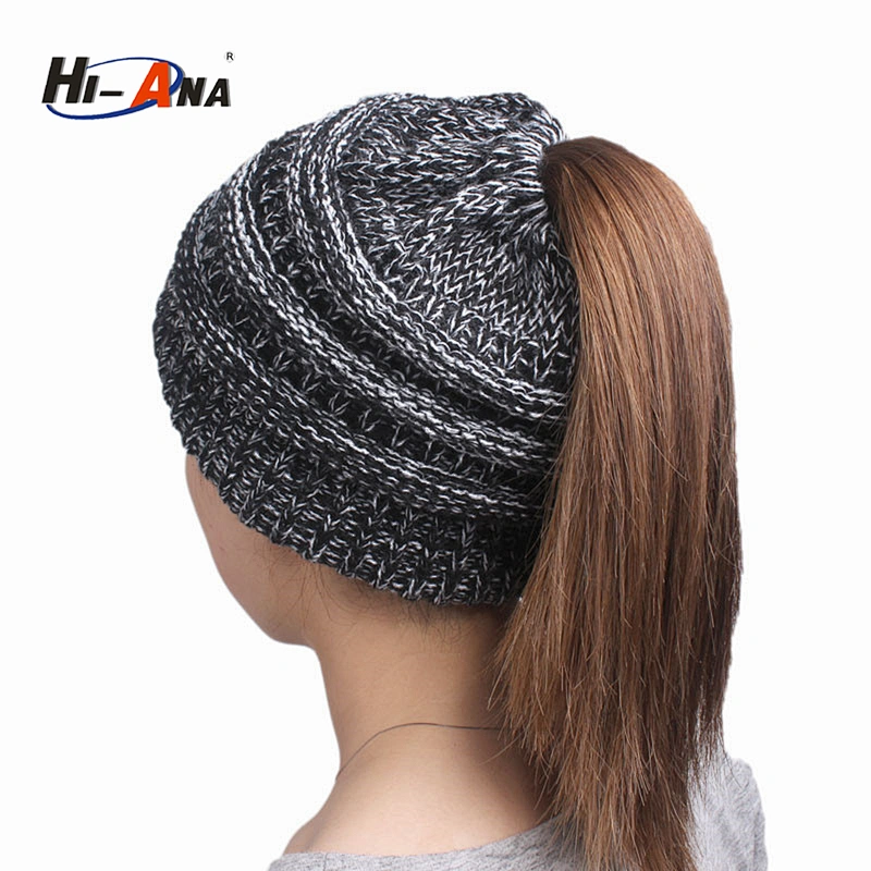 HI-ANA Women Winter Hat Ponytail Messy Bun Knit Beanie Tail Ribbed Hat Cap turban hat for women