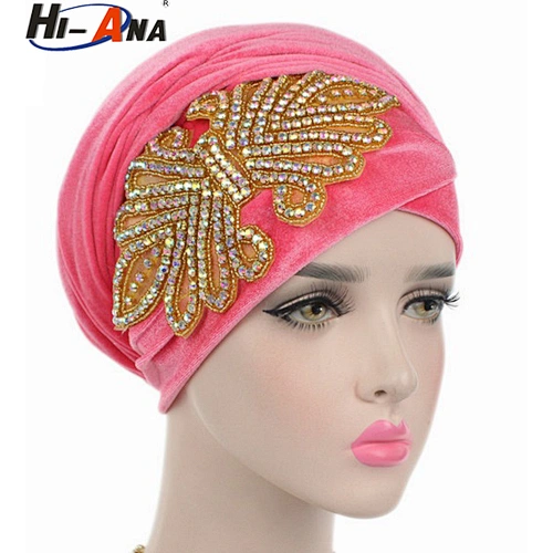 HI-ANA Fashion Velvet Turban Scarf Head Wraps with crystal jewelry