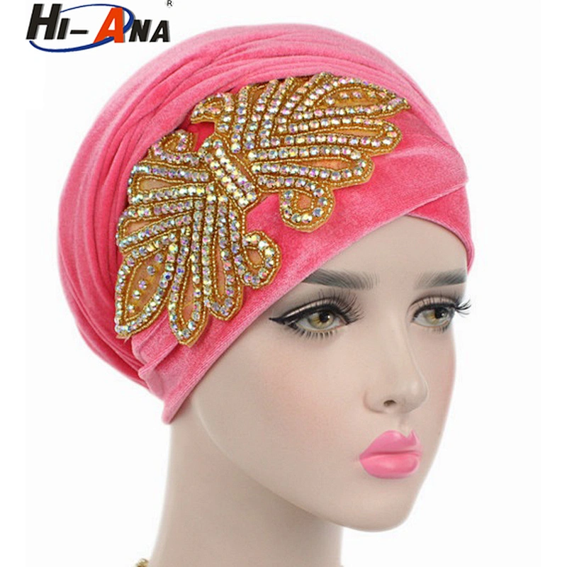HI-ANA Fashion Velvet Turban Scarf Head Wraps with crystal jewelry