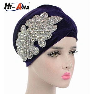 HI-ANA Fashion Velvet Turban Scarf Head Wraps with crystal jewelry