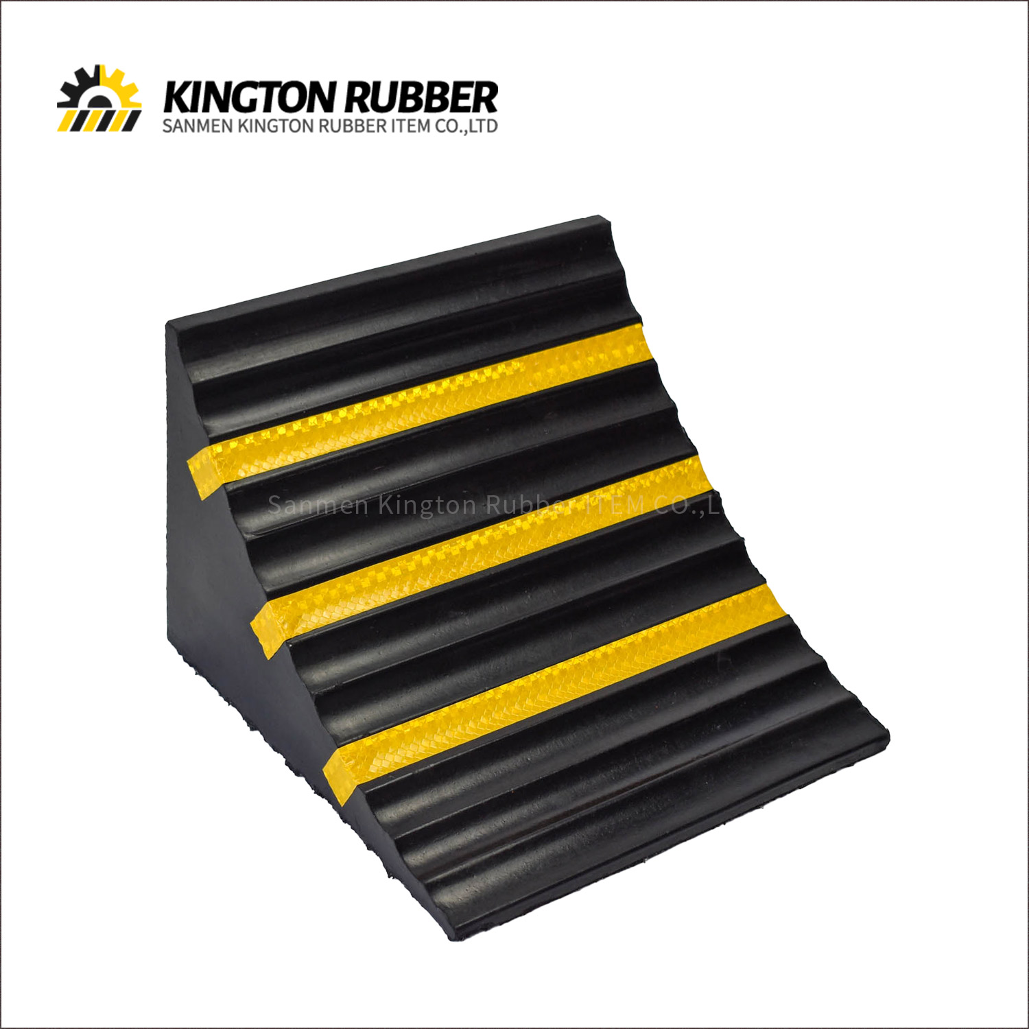 Big-size Rubber Wheel Chock with 3 Reflective Tapes