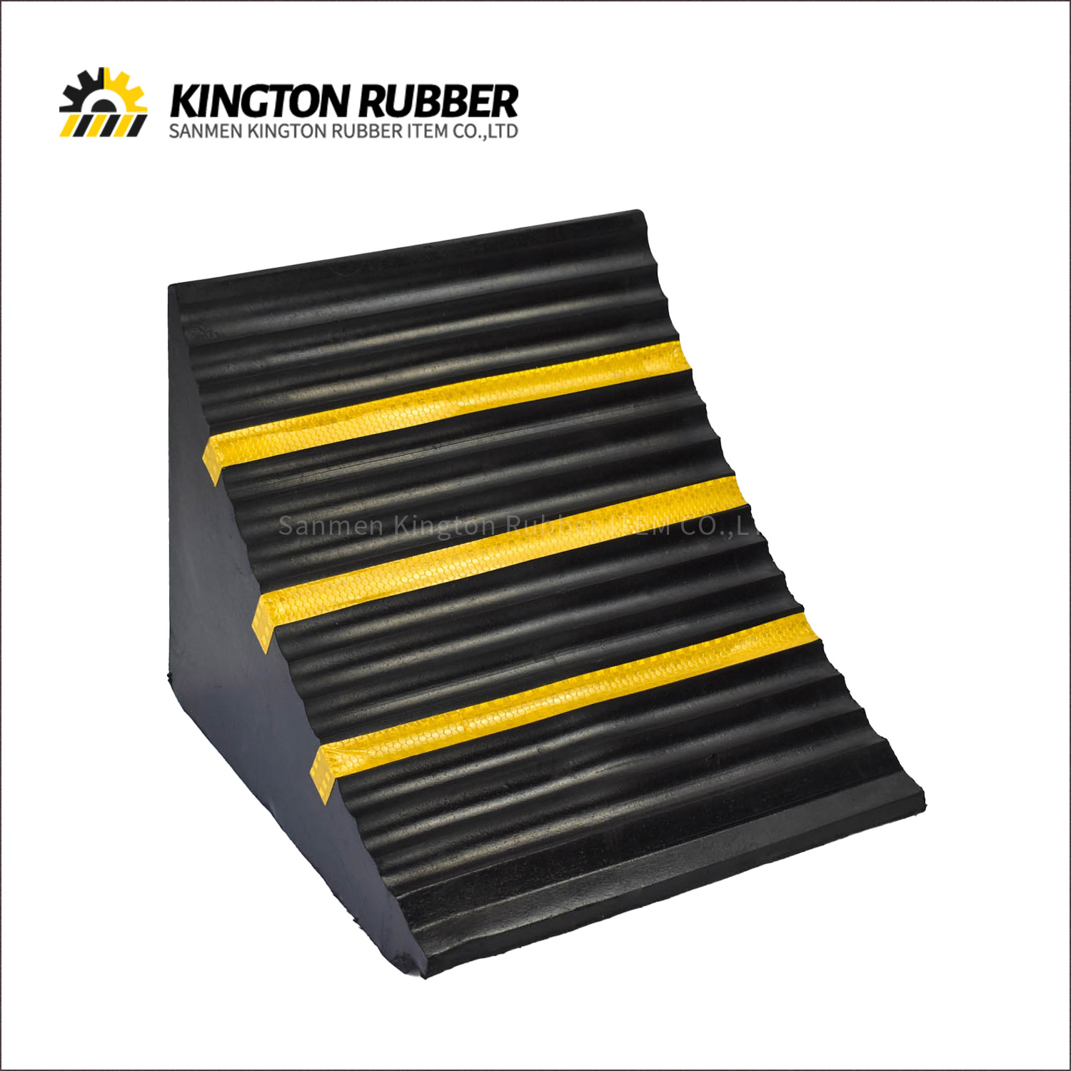 Large-size Rubber Wheel Chock with 3 Reflective Tapes