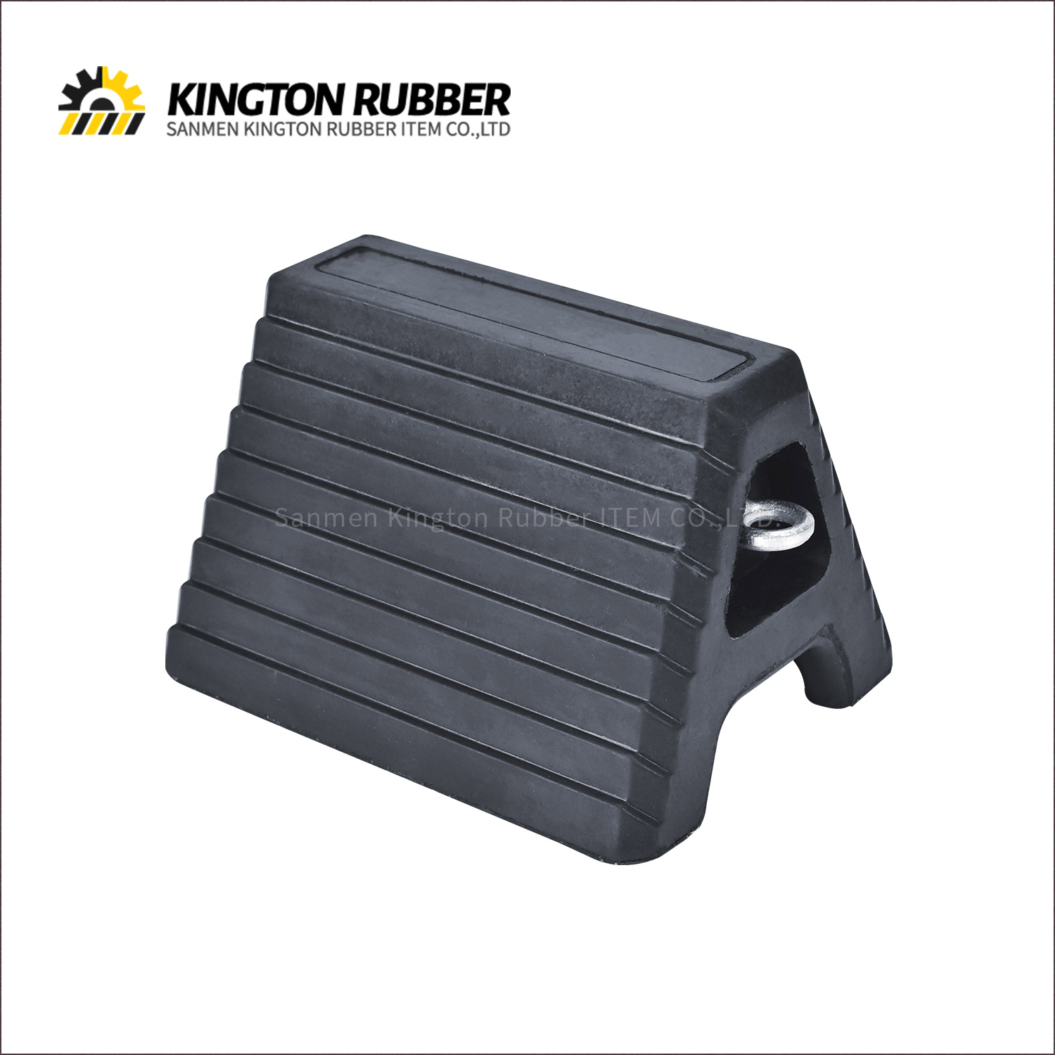 Trapezoid Shape Rubber Wheel Chock with Metal Hanging Ring