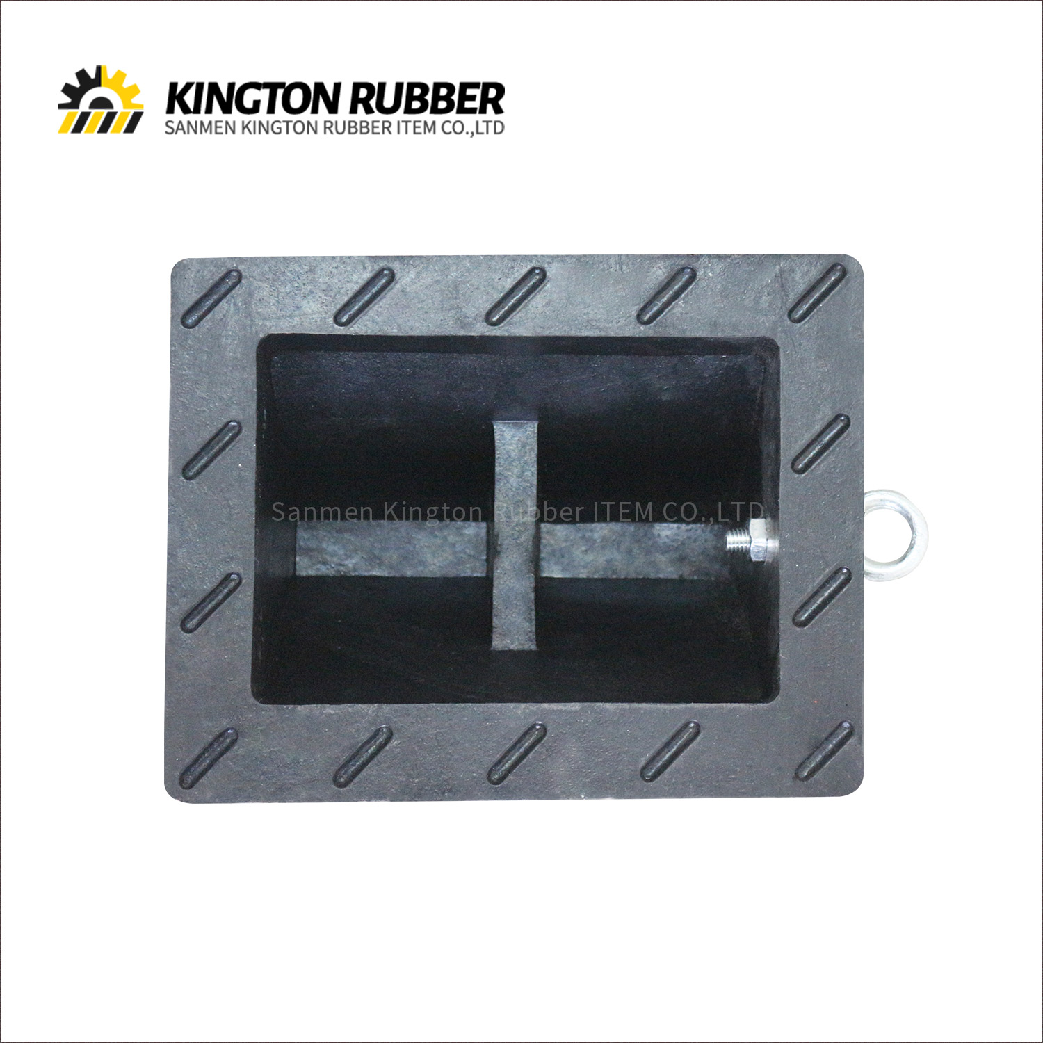 Trapezoid Shape Rubber Wheel Chock with Metal Hanging Ring
