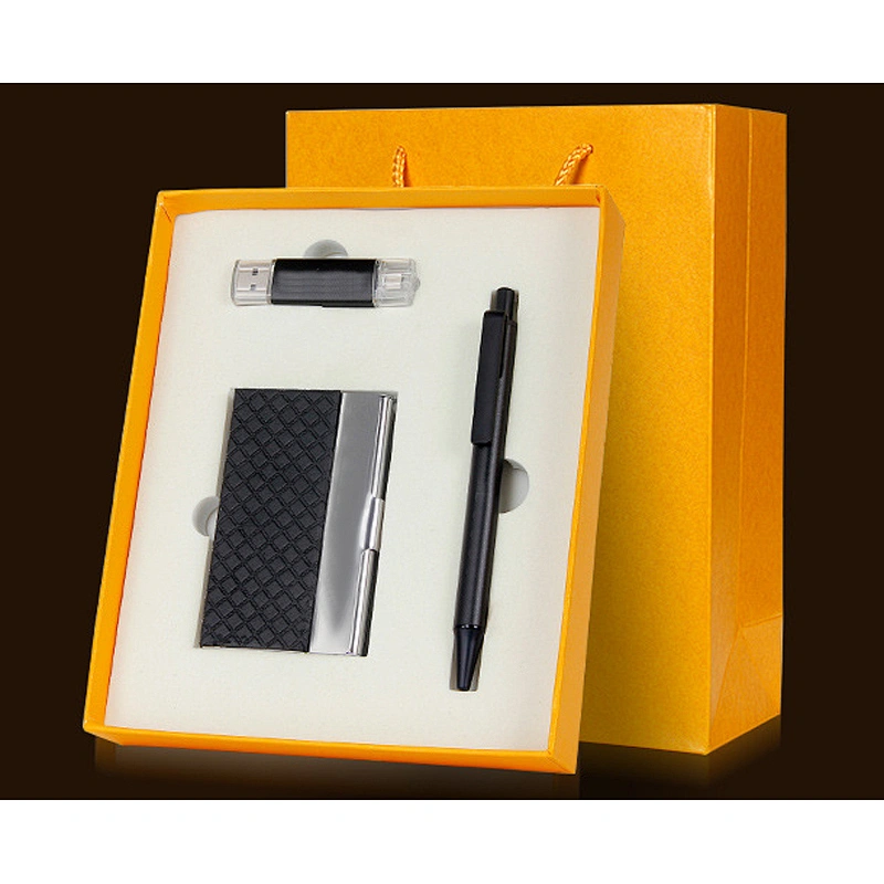Business Gifts Set Customized Logo USB 2.0 Metal 8 G Flash Drives Dual-Use U Disk Signature Pen and Business Card Clip Set
