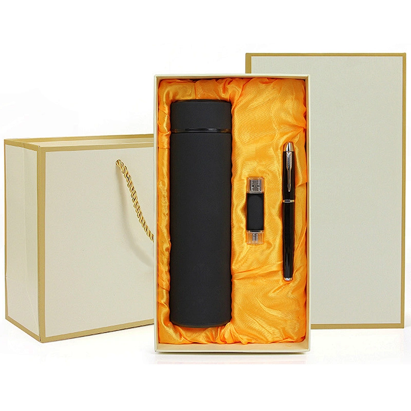 Company Leather Luxury VIP Office Stationery Gift Set Business 3 Piece Set Vacuum Cup Pen U Disk Business Gifts