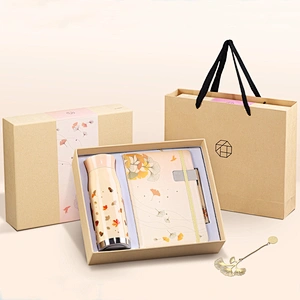 Business Gift set - Four Season - autumn 08029089-3 with notebook bookmark pen and stainless vacuum flask 400ml