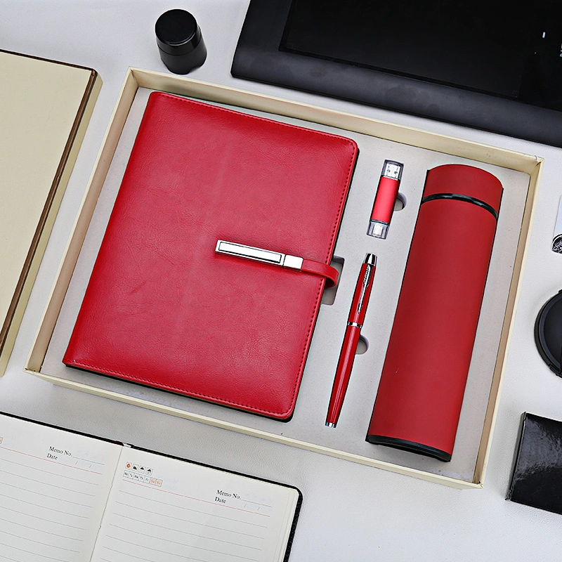 promotion gift 8G USB 500ml flask card holder roller pen A5 notepad meeting business gift set  wholesale agent customized logo