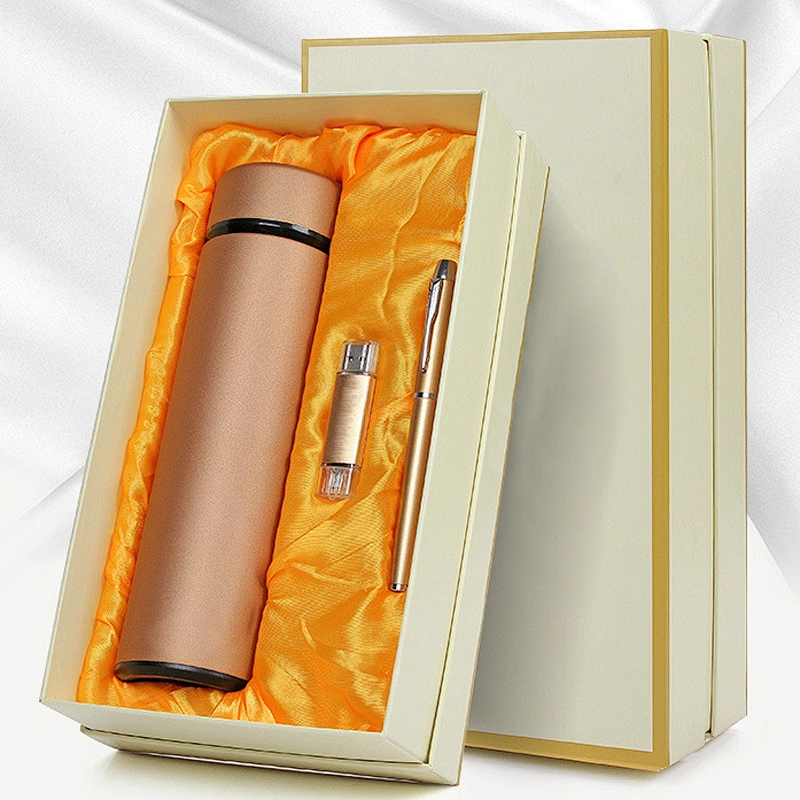 Company Leather Luxury VIP Office Stationery Gift Set Business 3 Piece Set Vacuum Cup Pen U Disk Business Gifts