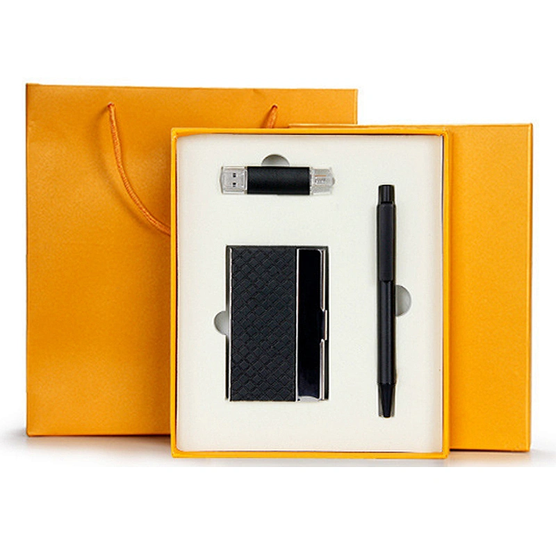 Business Gifts Set Customized Logo USB 2.0 Metal 8 G Flash Drives Dual-Use U Disk Signature Pen and Business Card Clip Set