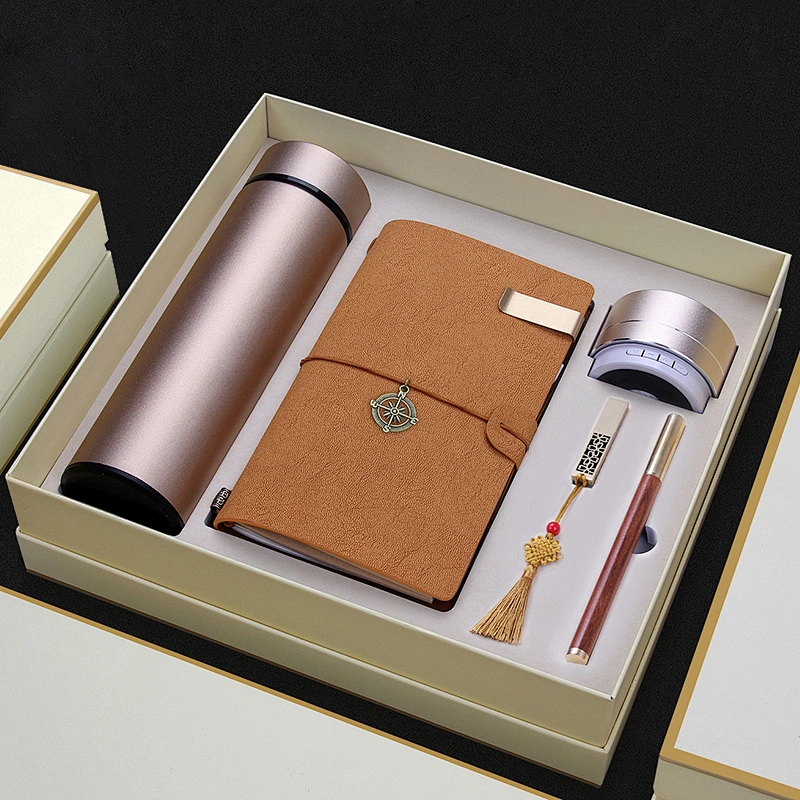 customized logo 500ml flask bottle wooden pen notepad 8GB USB wireless bluetooth speaker Business gift china supplier