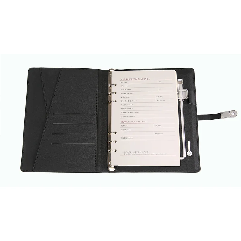 2019 new Promotional custom design all-in-one A5 PU leather planner diary journal powerbank notebook