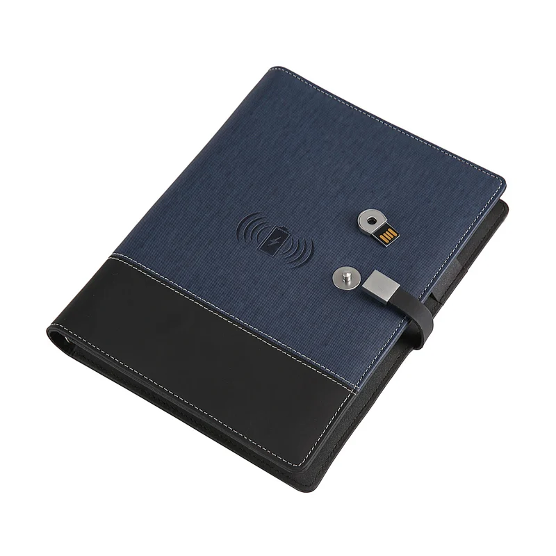 2019 new Promotional custom design all-in-one A5 PU leather planner diary journal powerbank notebook