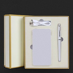 2019 custom color and logo gift set with metal pen power bank and  USB cable