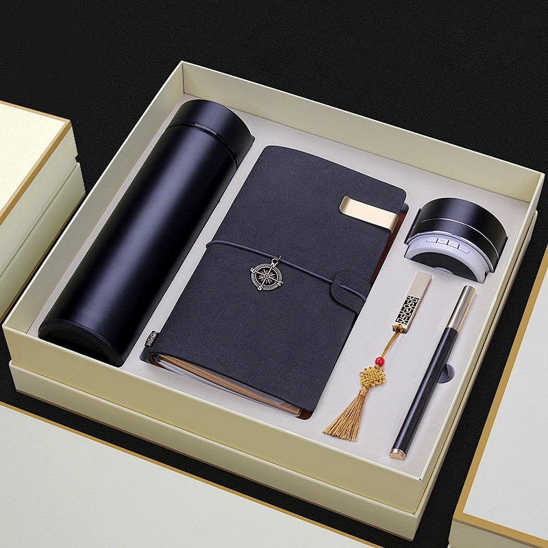 customized logo 500ml flask bottle wooden pen notepad 8GB USB wireless bluetooth speaker Business gift china supplier